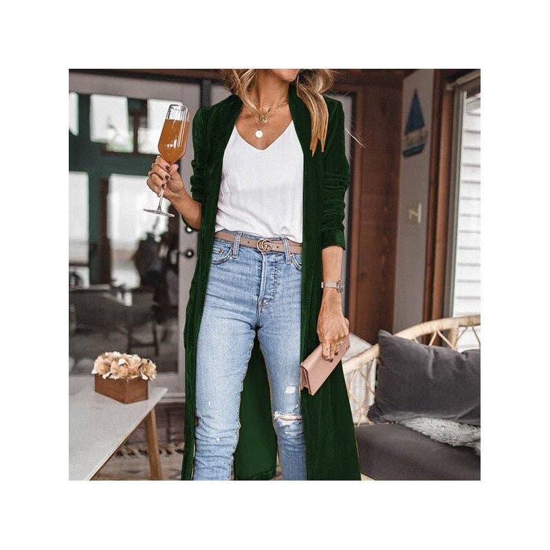 Loose Velvet Long Cardigan Coat With Elasticity - Image 7