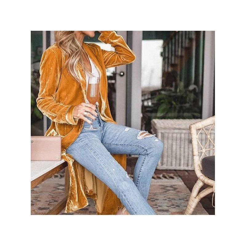 Loose Velvet Long Cardigan Coat With Elasticity - Image 9