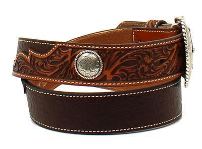 MF Western Ariat Mens Floral Embossed Leather Belt Style A1026602 - Image 2