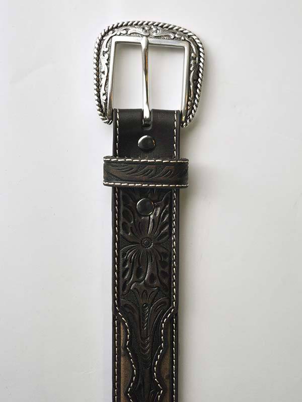 MF Western Ariat Mens Ostrich Print Tooled Tab Belt Style A1017202 - Image 3