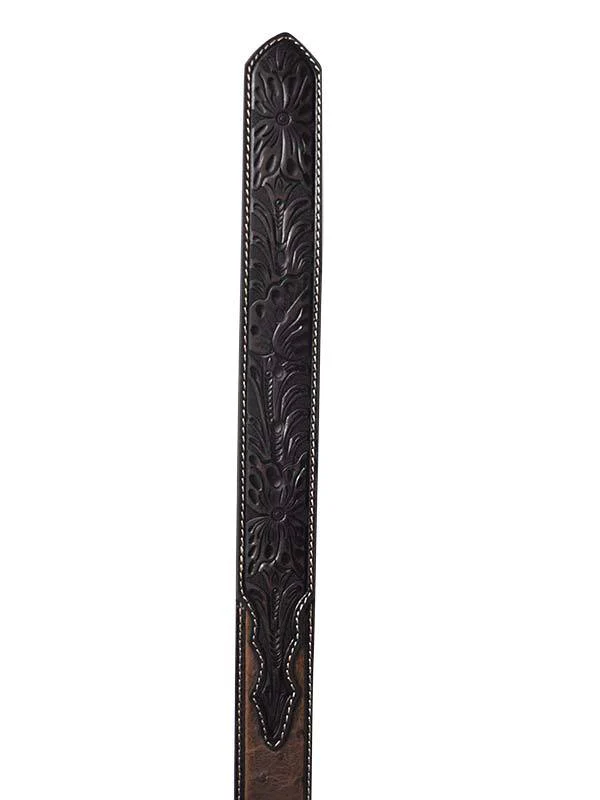 MF Western Ariat Mens Ostrich Print Tooled Tab Belt Style A1017202 - Image 4