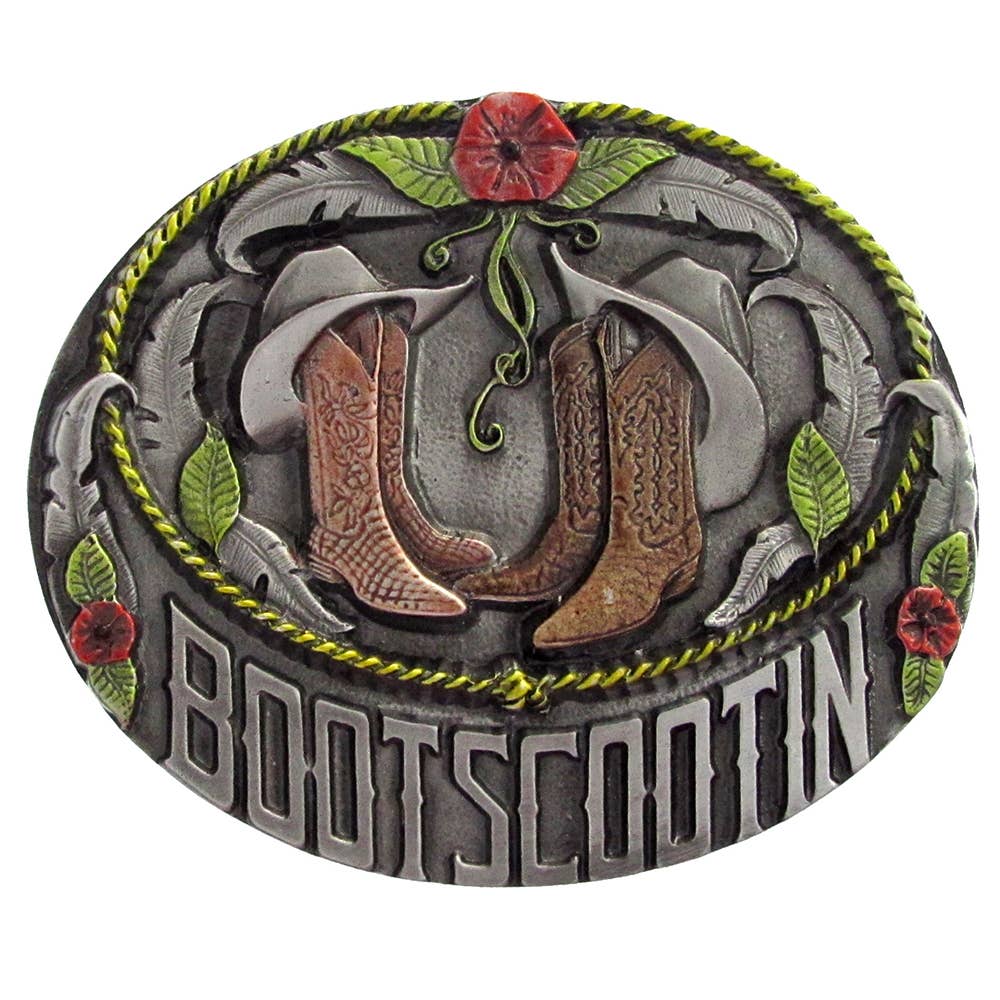 Made in the USA - Bootscootin Belt Buckle with Enamel Finish
