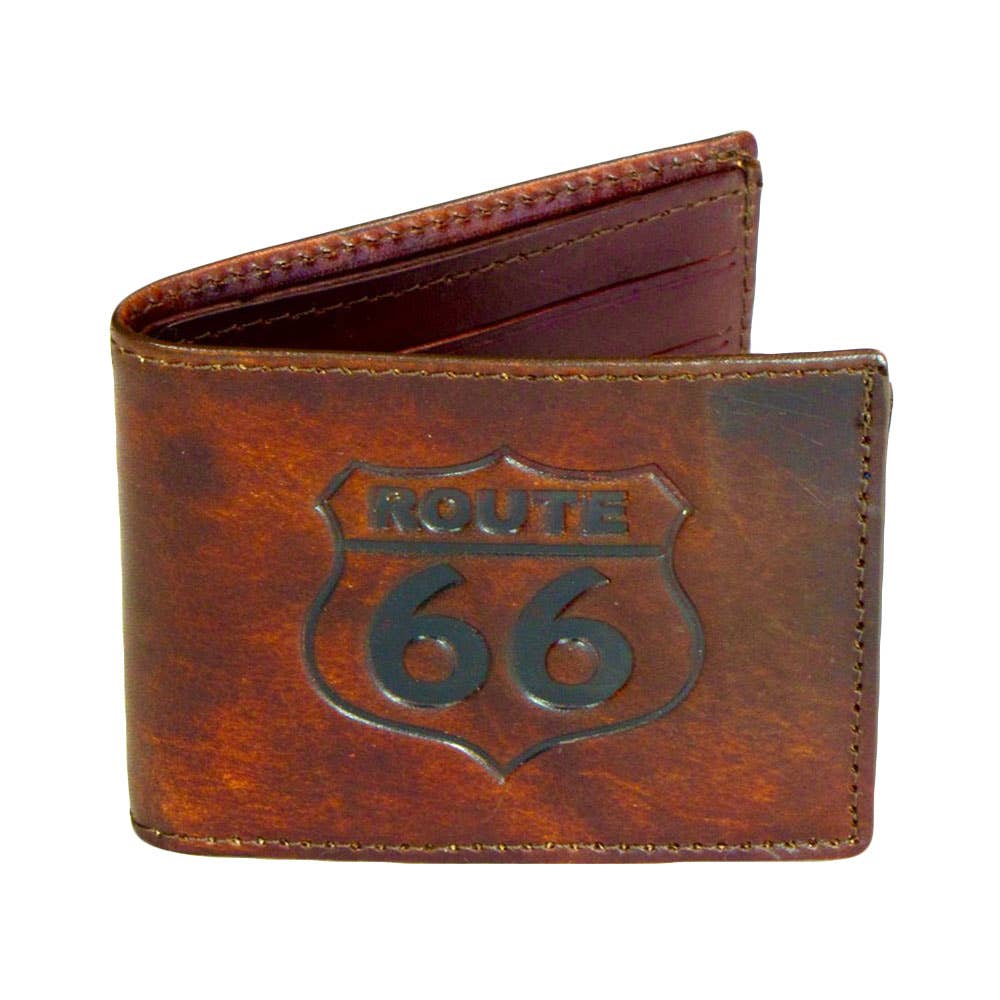 Made in the USA - Rt 66 Brown Genuine Leather Bifold Wallet
