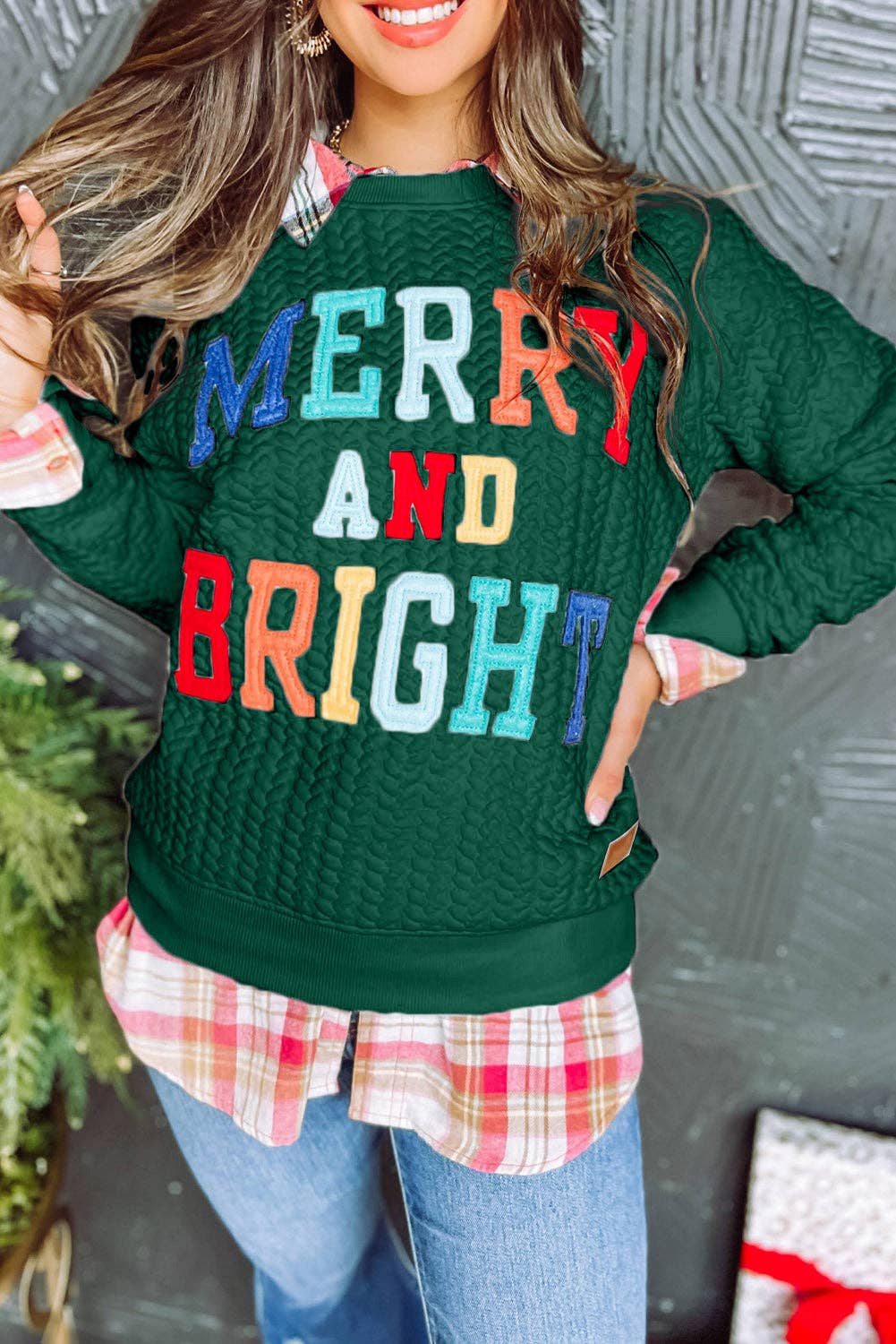 Merry And Bright Cable Knit Pullover Sweatshirt - Image 2