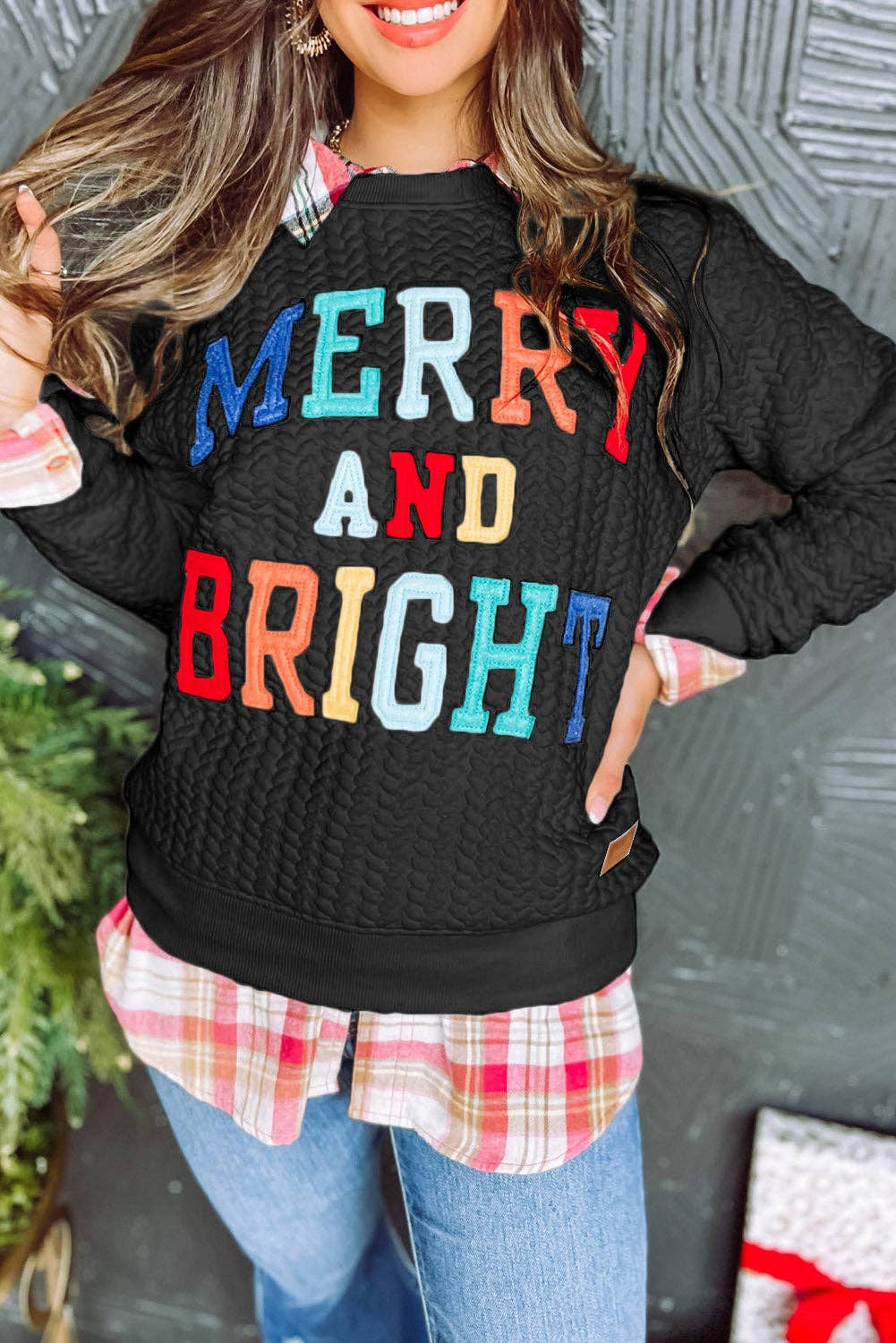 Merry And Bright Cable Knit Pullover Sweatshirt - Image 3