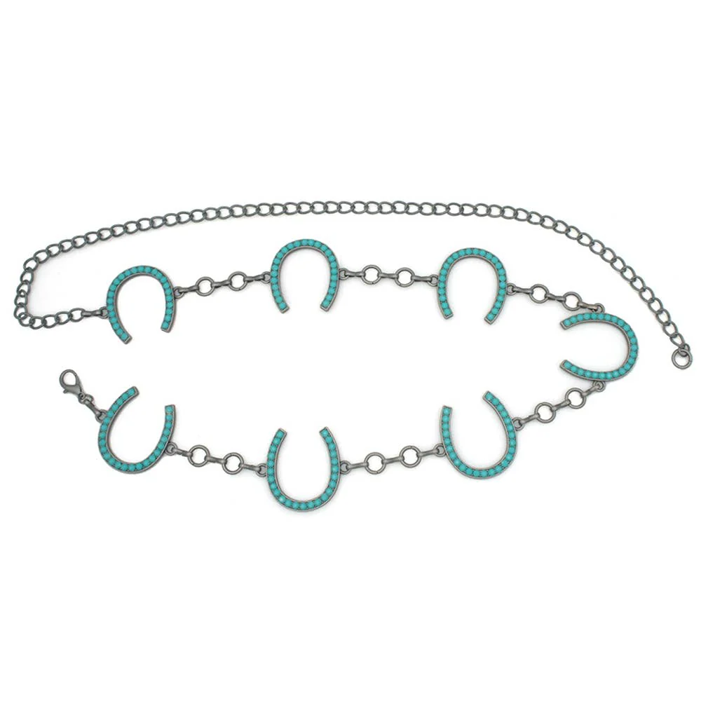 METAL RHINESTONE HORSESHOE CHARM CHAIN BELT ICH-84171RS - Image 3