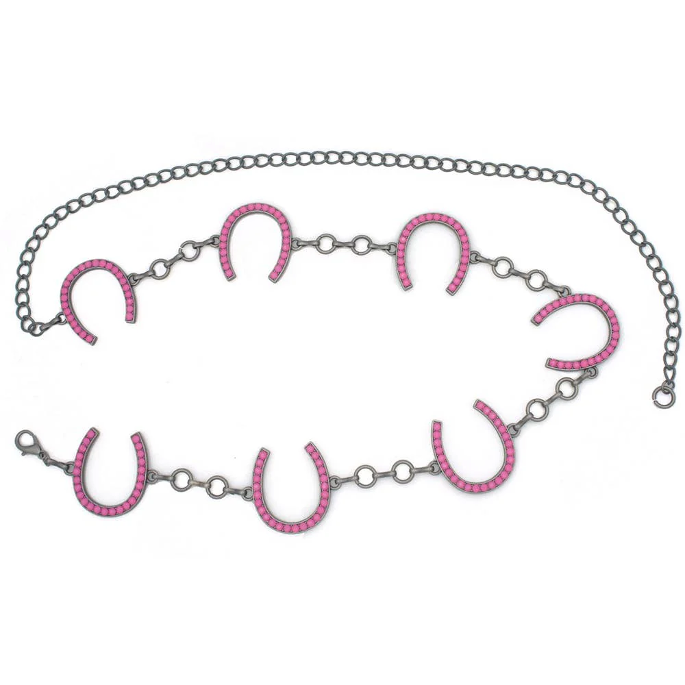 METAL RHINESTONE HORSESHOE CHARM CHAIN BELT ICH-84171RS - Image 4