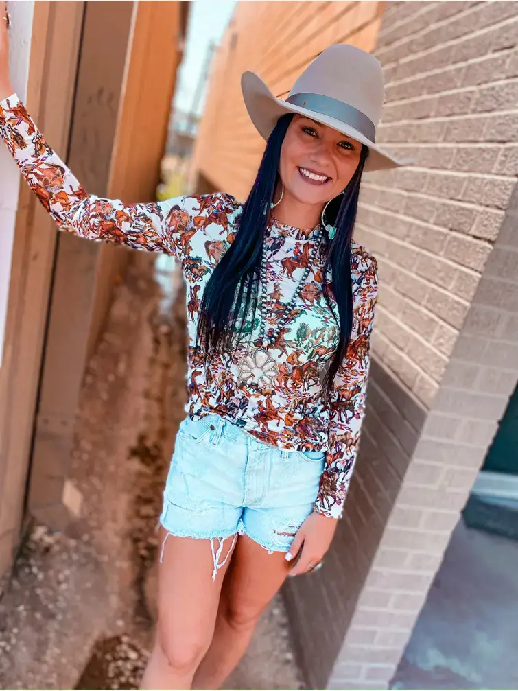MK165 Buckaroo Long Sleeve Mesh Top - Cowboy - PLUS - Image 3