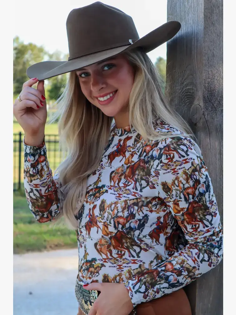 MK165 Buckaroo Long Sleeve Mesh Top - Cowboy - PLUS - Image 4