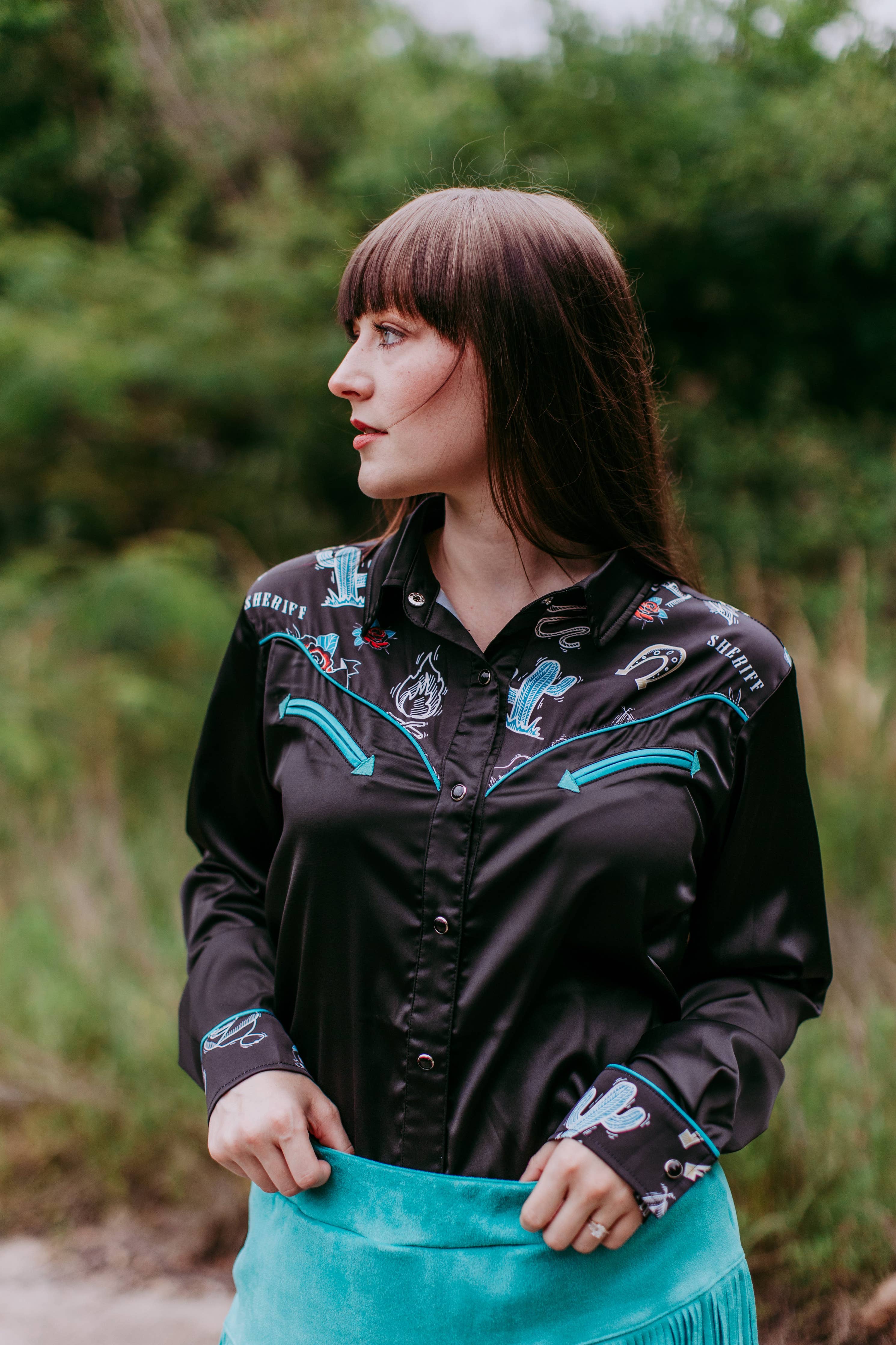 MK395 MISS DALE LS Satin Western Yoke Top - Image 2