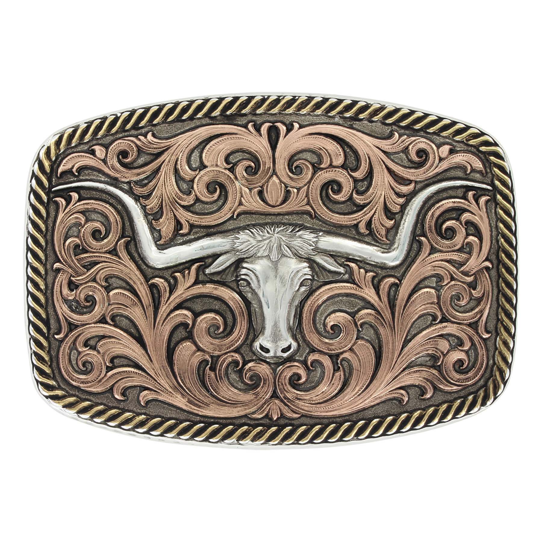 Montana Silversmith Tri-Color Champion Texas Longhorn Buckle Style 33010TRI