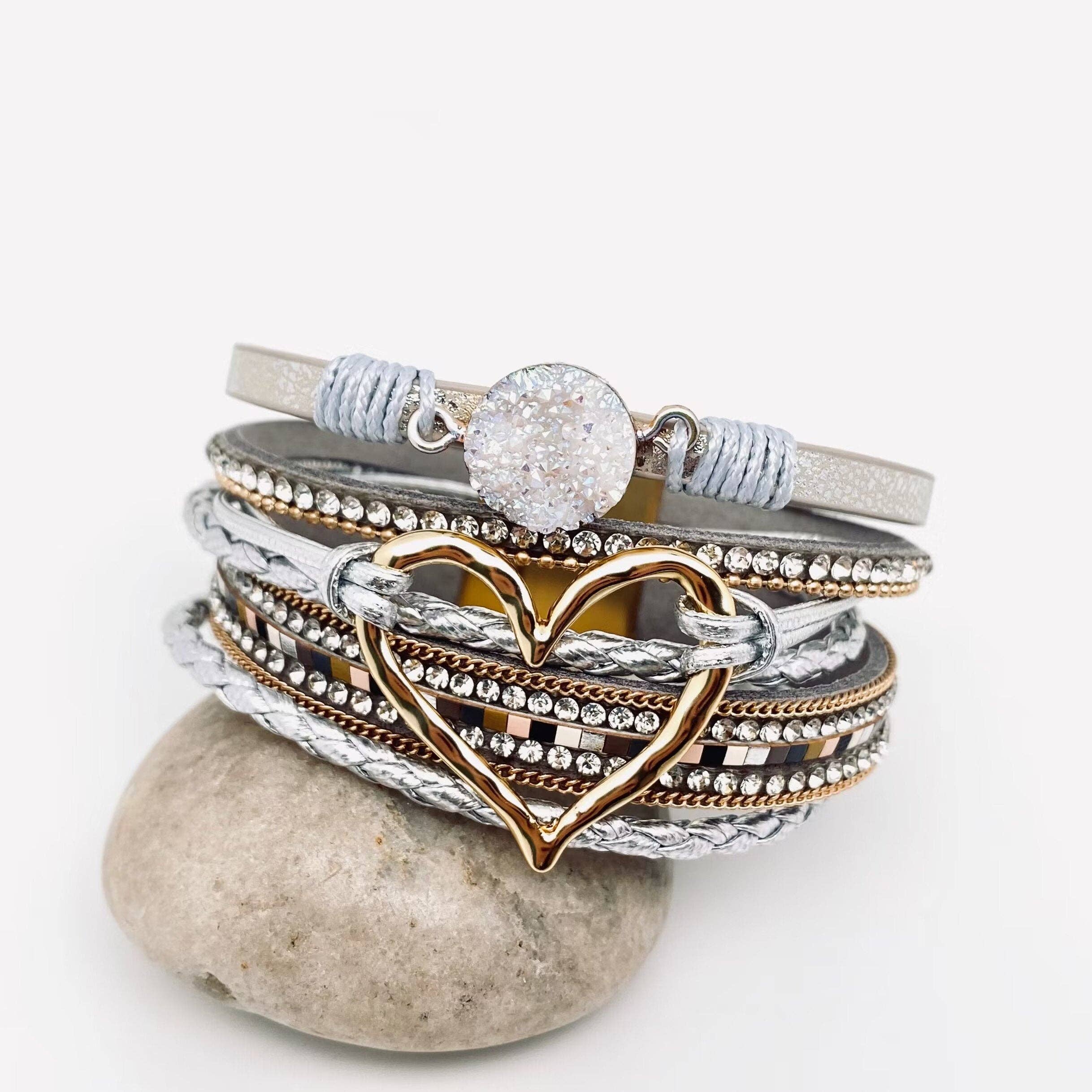 Multi-Layer Heart Charm Bangle Bracelets - BJ/LB - Image 10