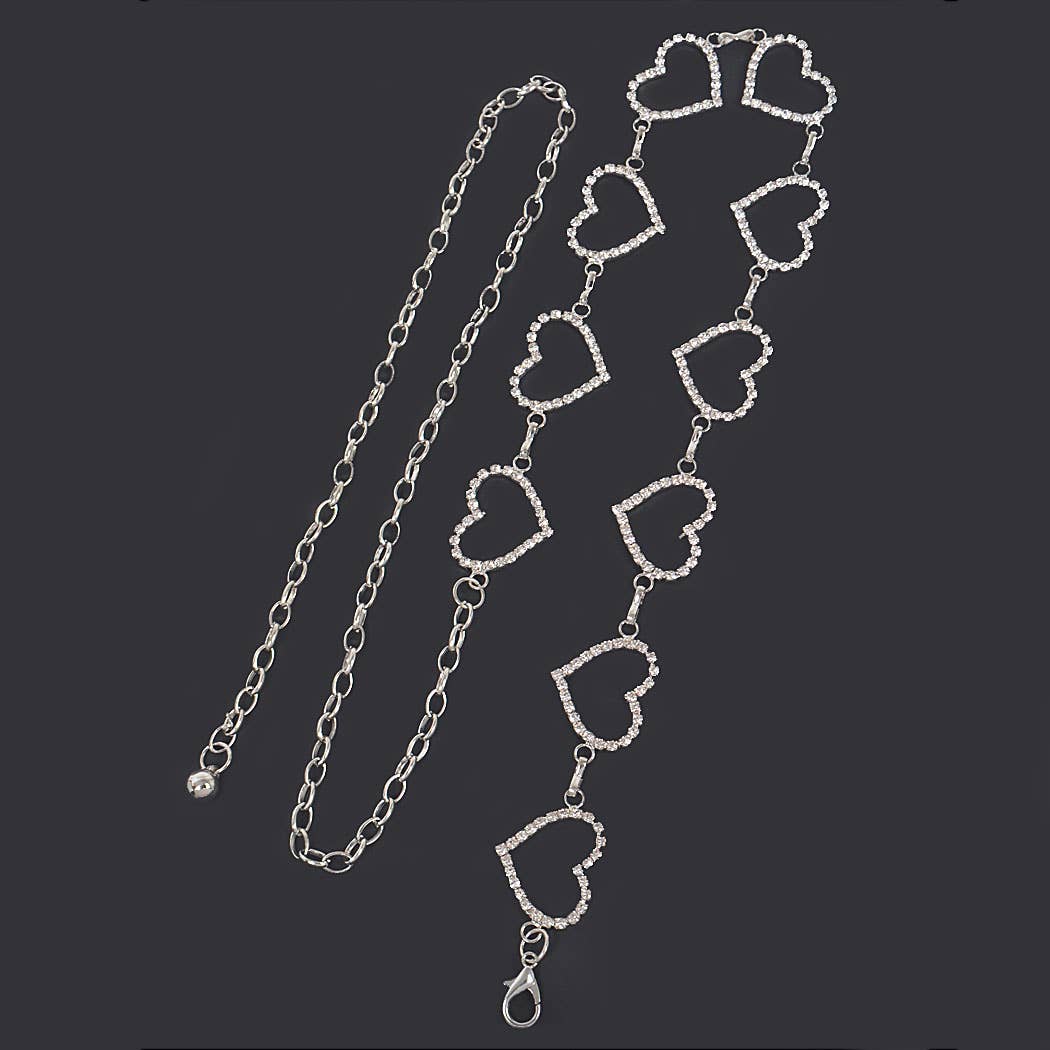 Multi Rhinestone Heart Shape Chain Belt