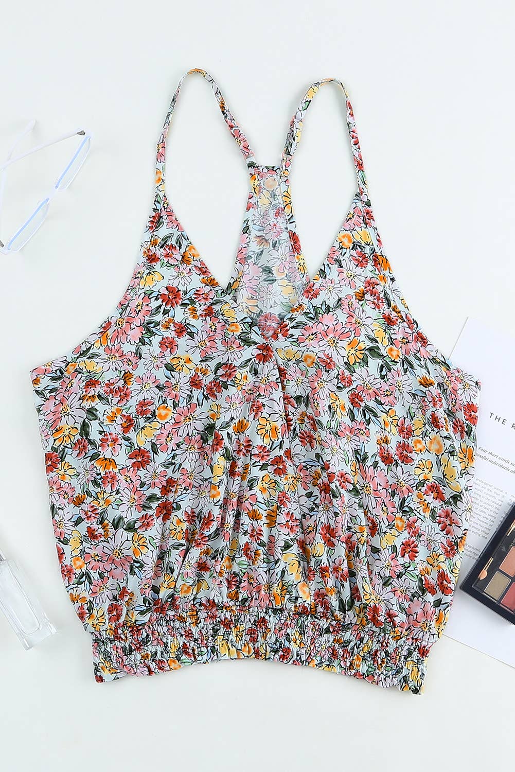 Multicolor Wrapped V Neck Floral Tank Crop Top - Image 5