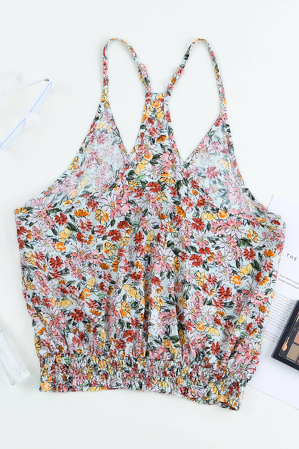 Multicolor Wrapped V Neck Floral Tank Crop Top - Image 6