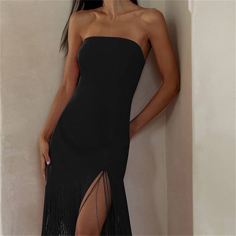 New fringe sexy strapless dress with slit - Image 5