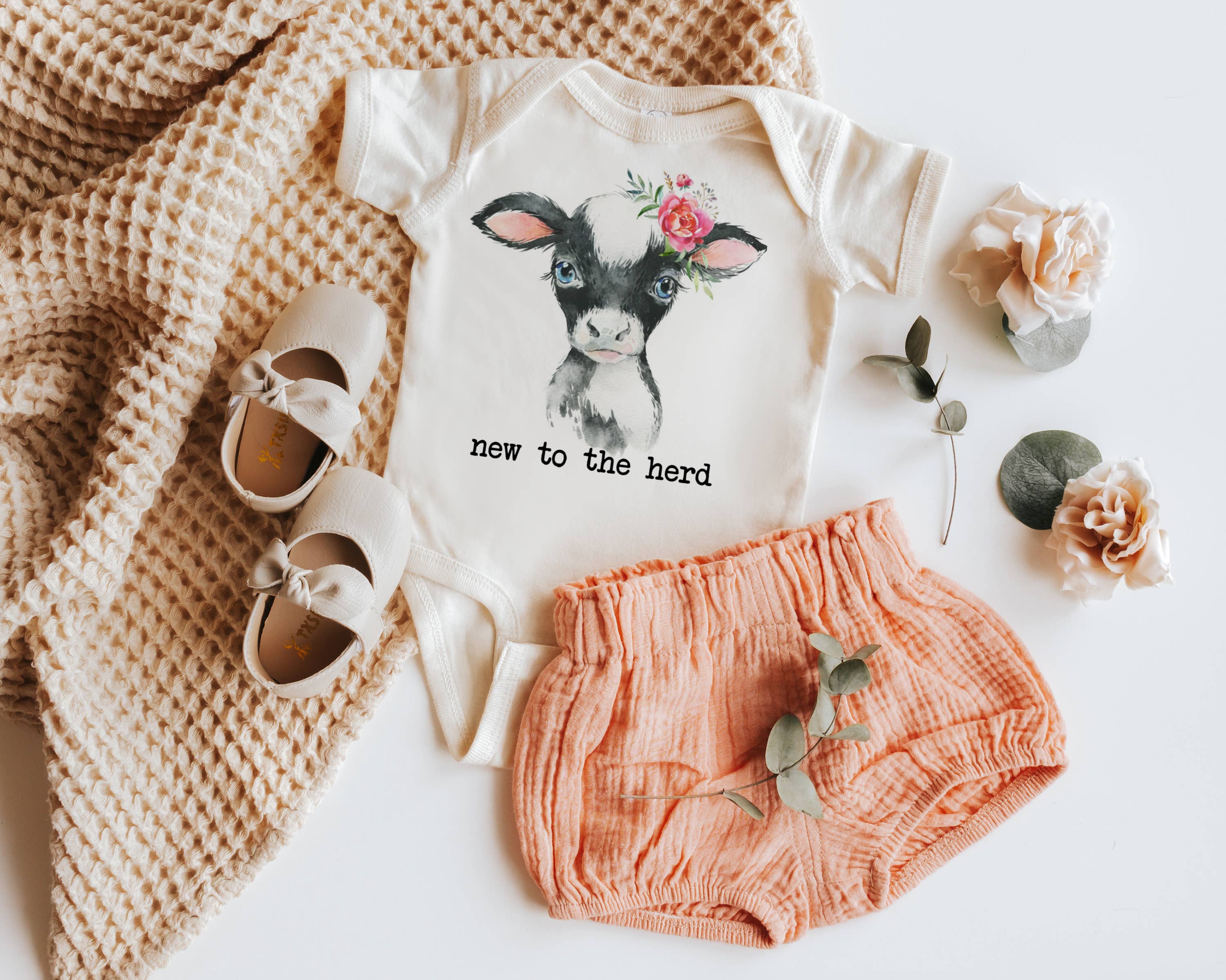 New to the Herd Cow Natural Color Baby Bodysuit - Image 2