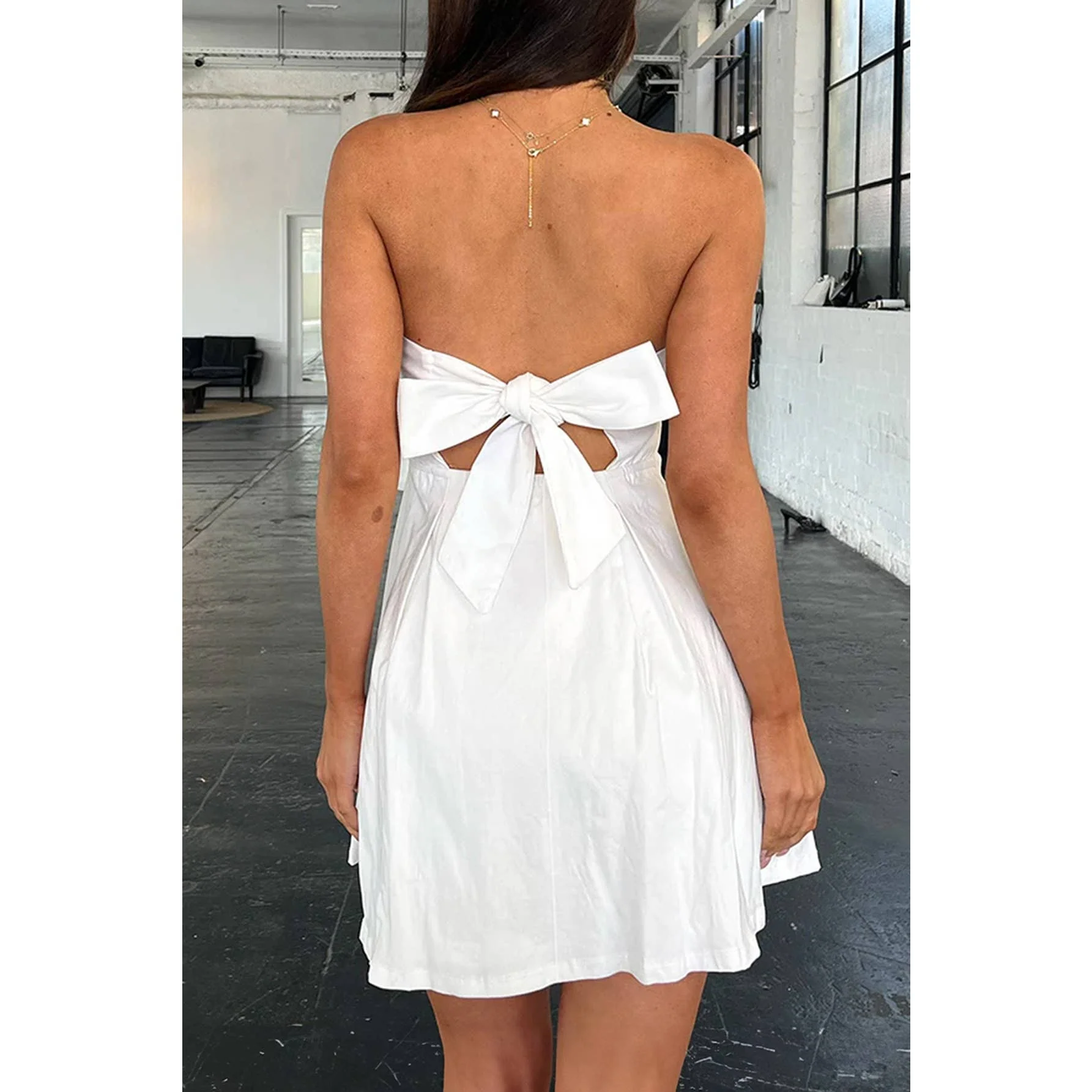 Off Shoulder Elegant Tube Cuff A Swing Short Dress - Image 11
