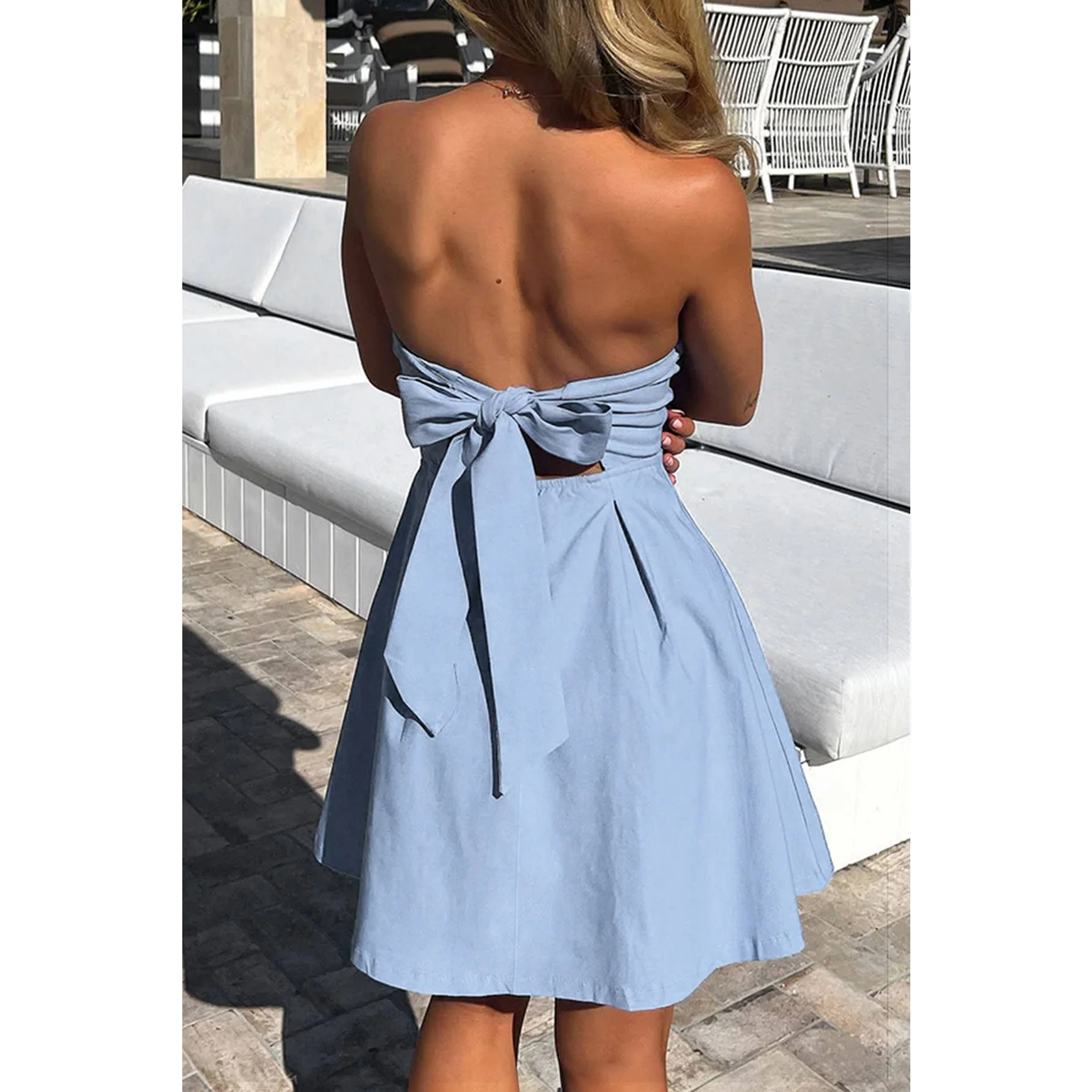 Off Shoulder Elegant Tube Cuff A Swing Short Dress - Image 8
