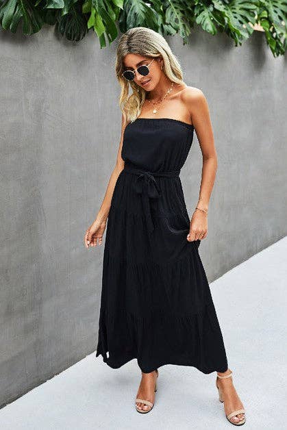 Off Shoulder Waist Tie Ruffle Dress - Image 2