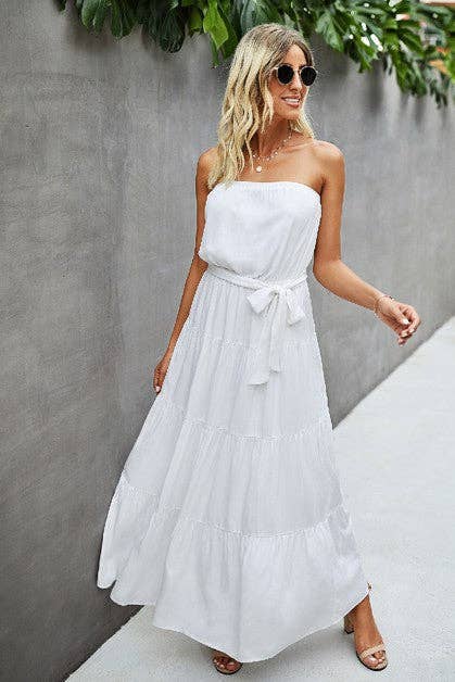 Off Shoulder Waist Tie Ruffle Dress - Image 4