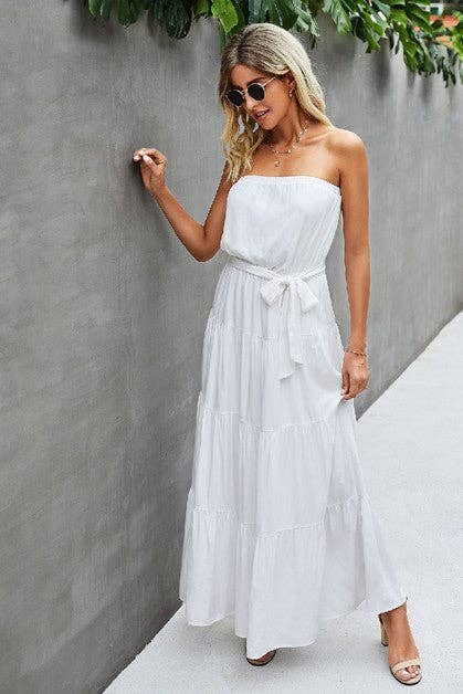 Off Shoulder Waist Tie Ruffle Dress - Image 5
