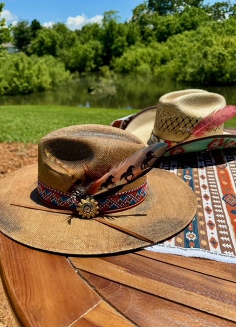 Orange Sunset Horses Hat Feather - Western Hat Accessory