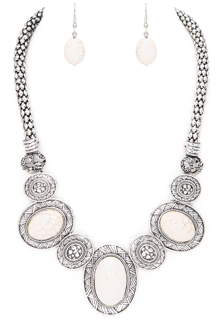 Oval Stone Western Bib Necklace Set - Image 4