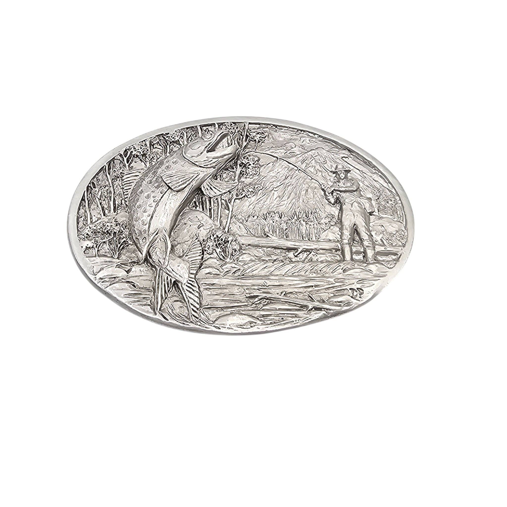 Pewter Belt Buckle Featuring a Fly Fisherman & Trout #5796
