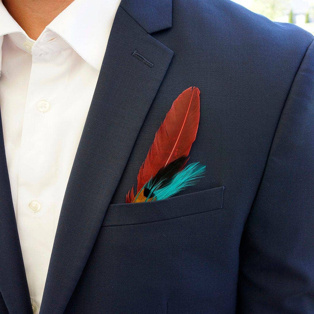 Pheasant Hackle Feather Hat Trims - Dark Aqua- Tango Red - Image 3