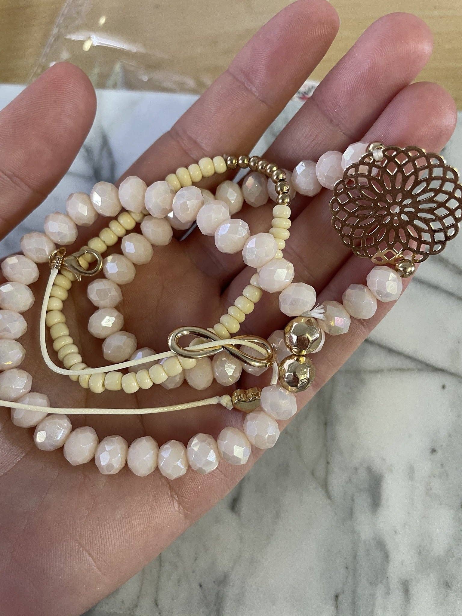 Pink, White + Rose Gold Stretchy Bracelets - Image 3