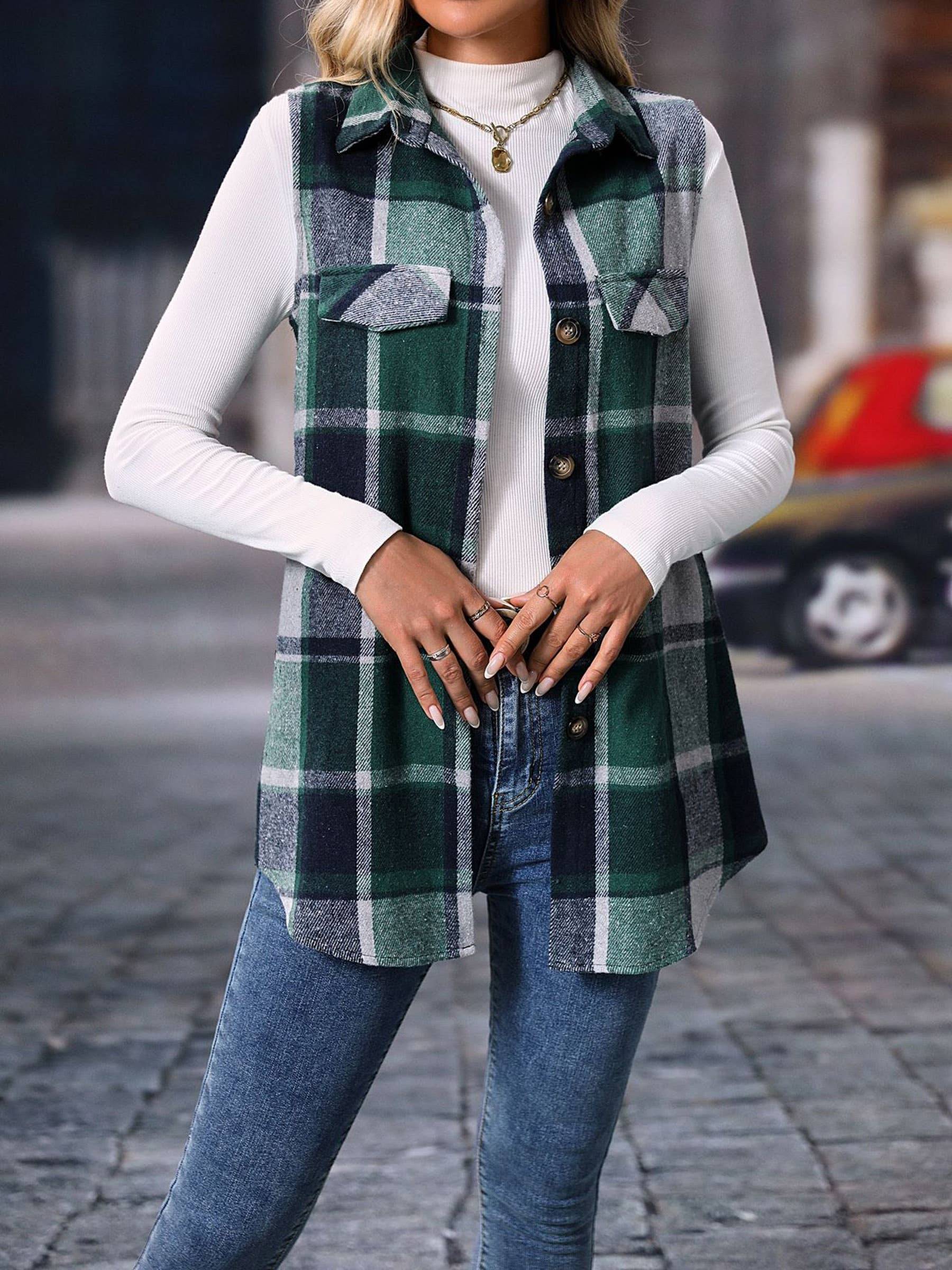 Plaid Sleeveless Vest - Image 7