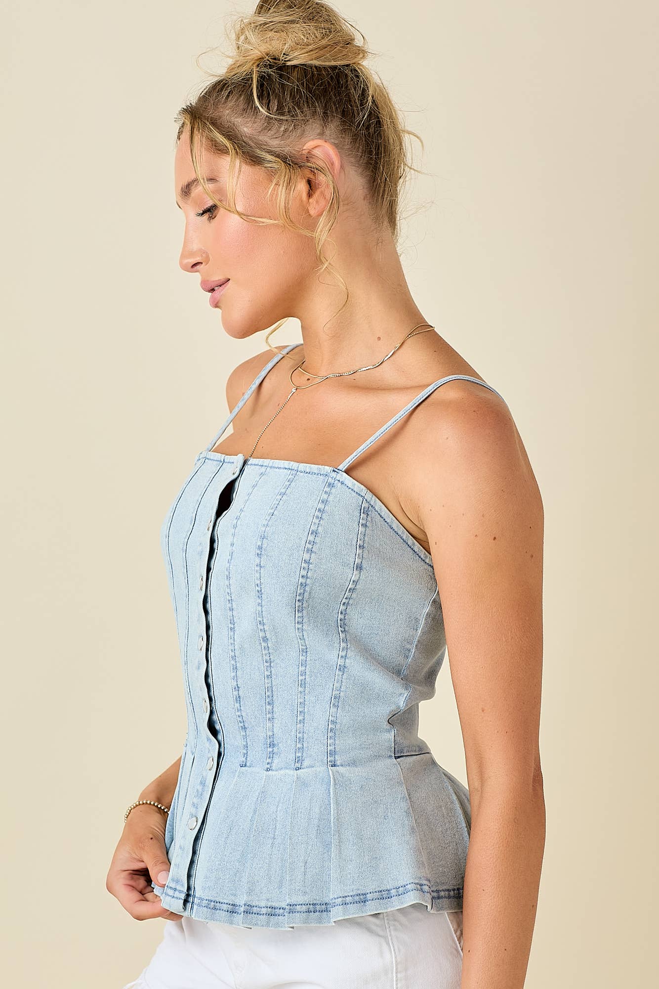 Pleated peplum style denim camisole top - Image 7