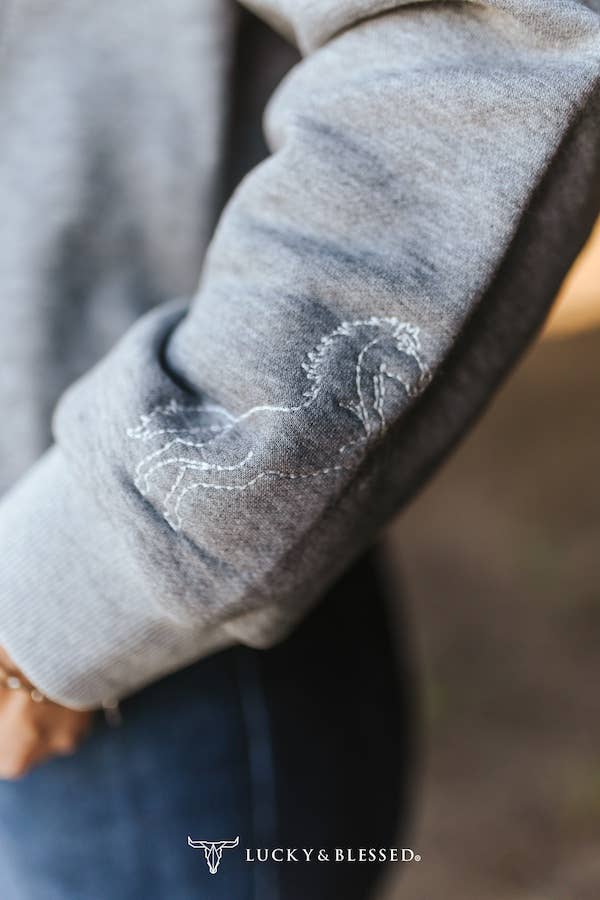 Plus Size Grey Western Horse Detail Long Sleeve Sweatshirt - Image 2