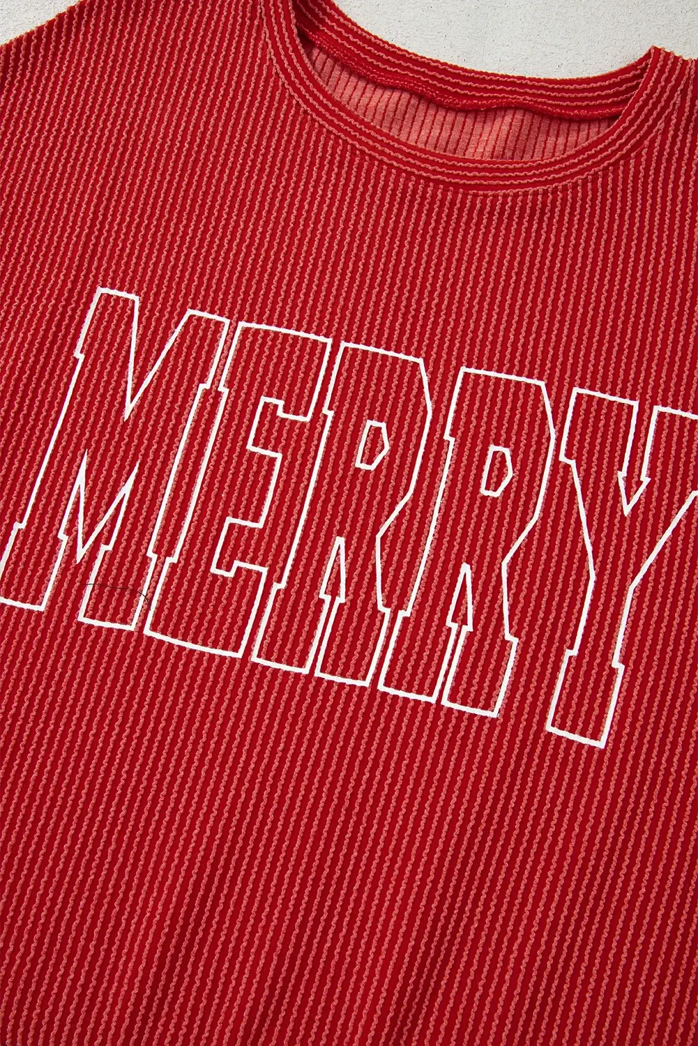 Plus Size Red Ribbed MERRY Christmas Graphic Pullover - Image 8