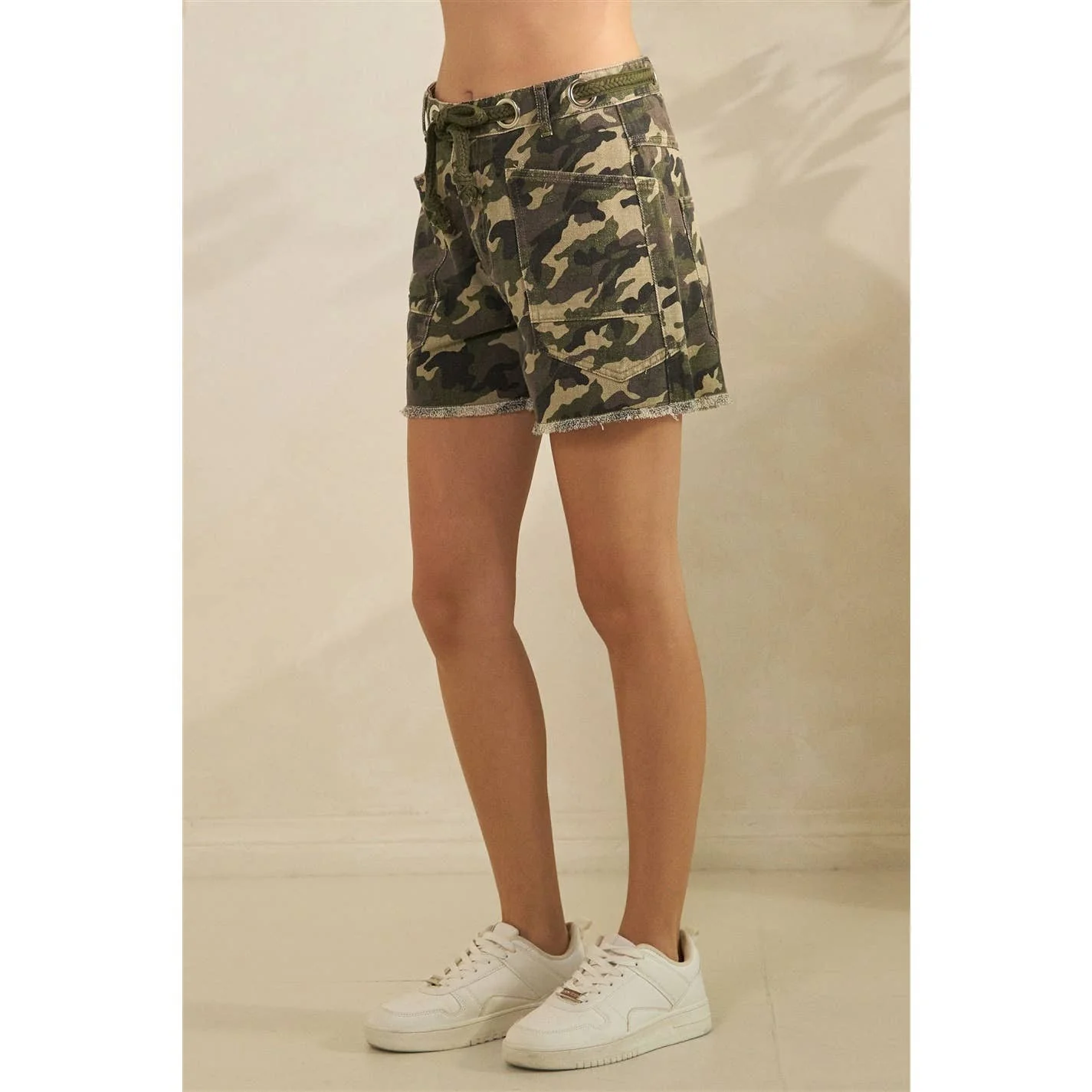 Printed Denim Shorts with Drawcord Waist Detail - Image 11