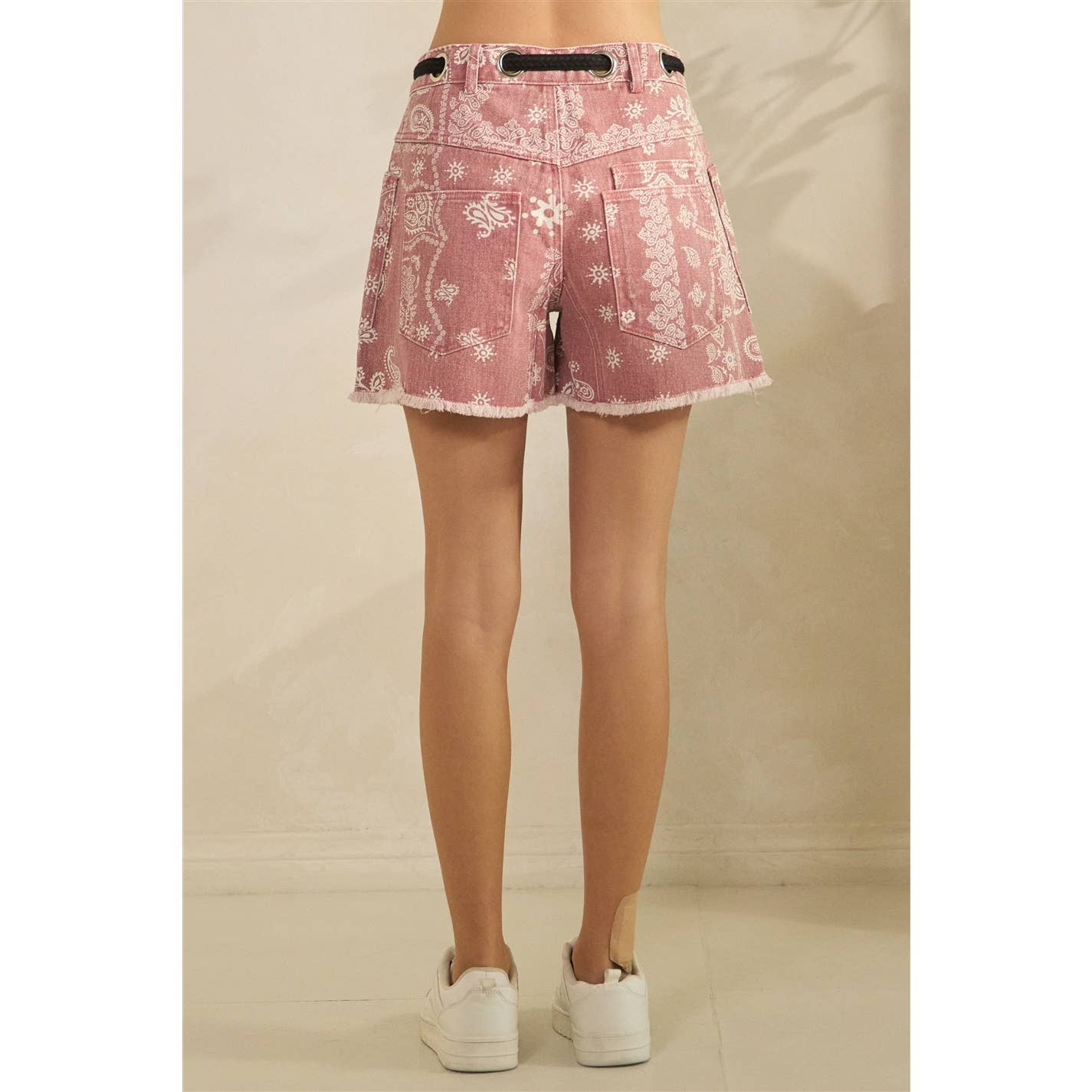 Printed Denim Shorts with Drawcord Waist Detail - Image 21