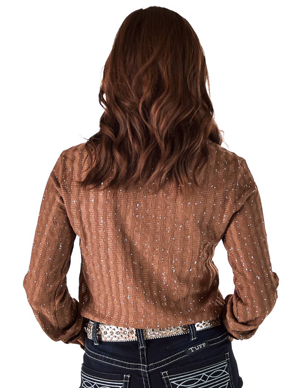 Pullover Button Up with Silver Crystals Lightweight Stretch - Image 5