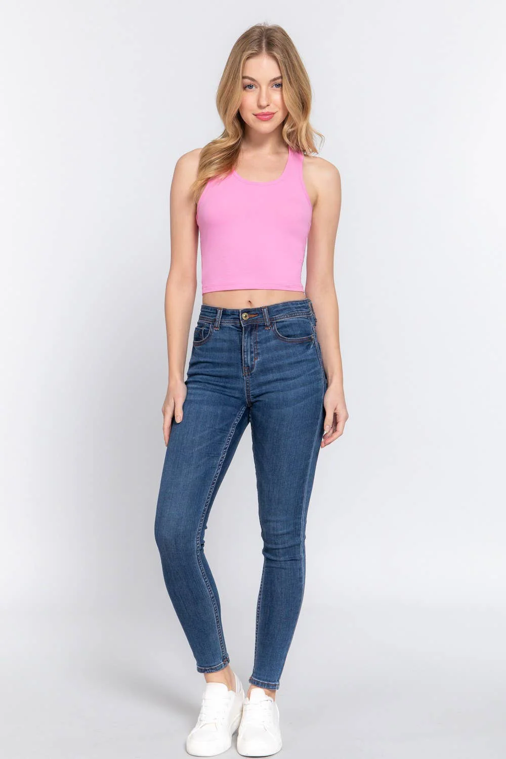 Racerback Cotton Spandex Jersey Crop Tank Top - Image 12