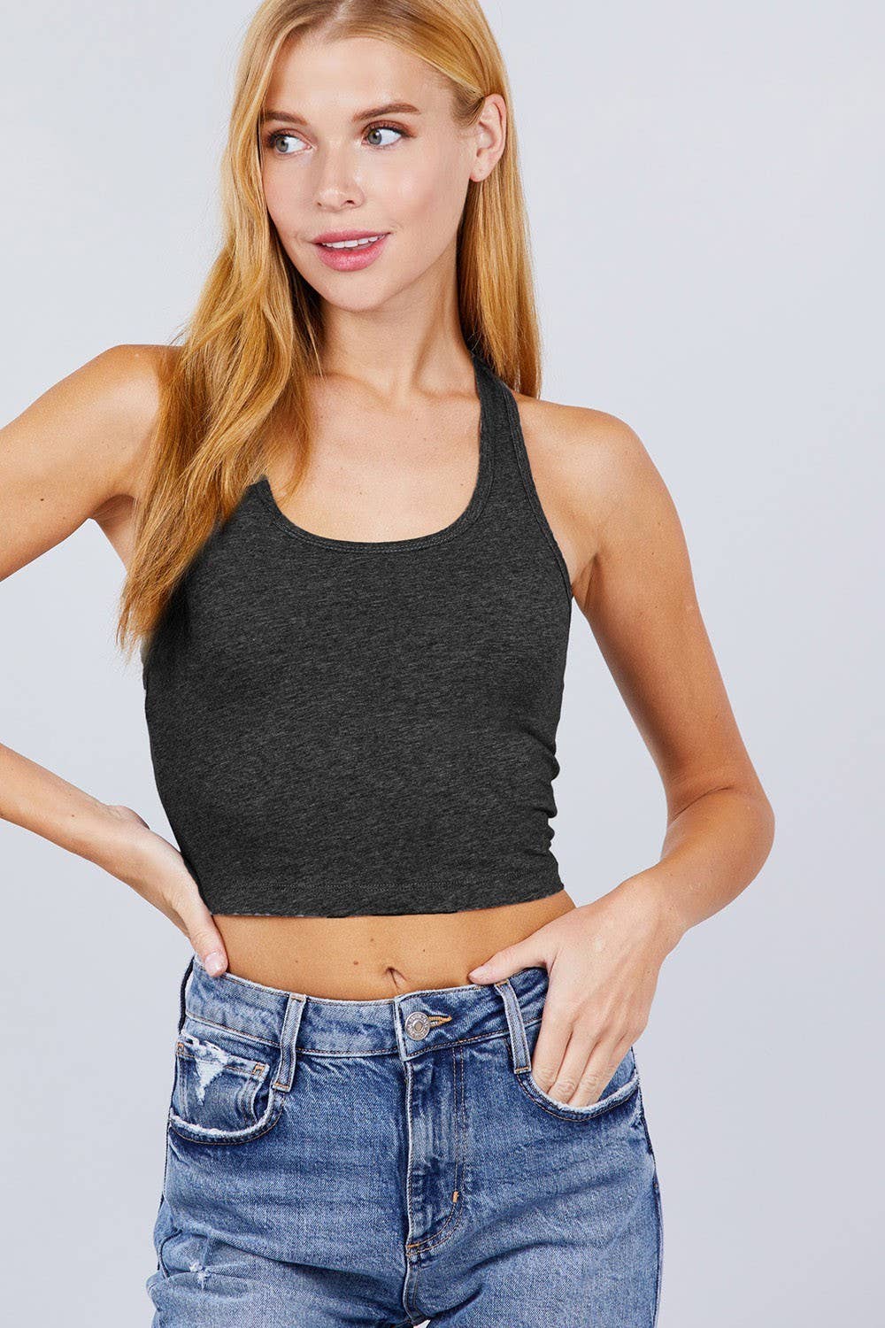 Racerback Cotton Spandex Jersey Crop Tank Top - Image 17