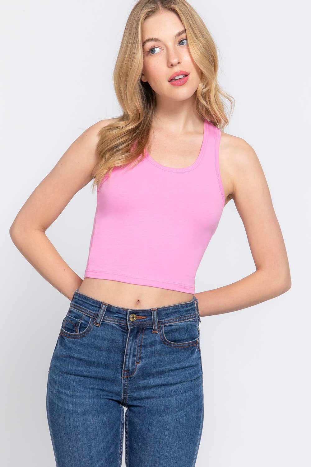 Racerback Cotton Spandex Jersey Crop Tank Top - Image 2