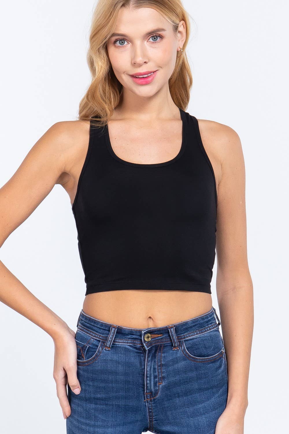 Racerback Cotton Spandex Jersey Crop Tank Top - Image 21