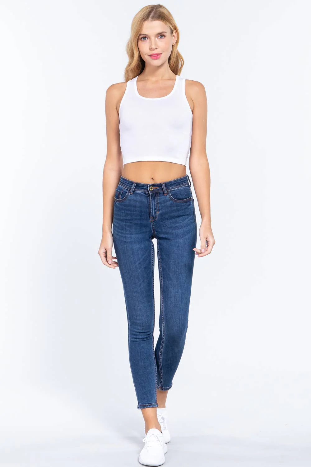 Racerback Cotton Spandex Jersey Crop Tank Top - Image 24