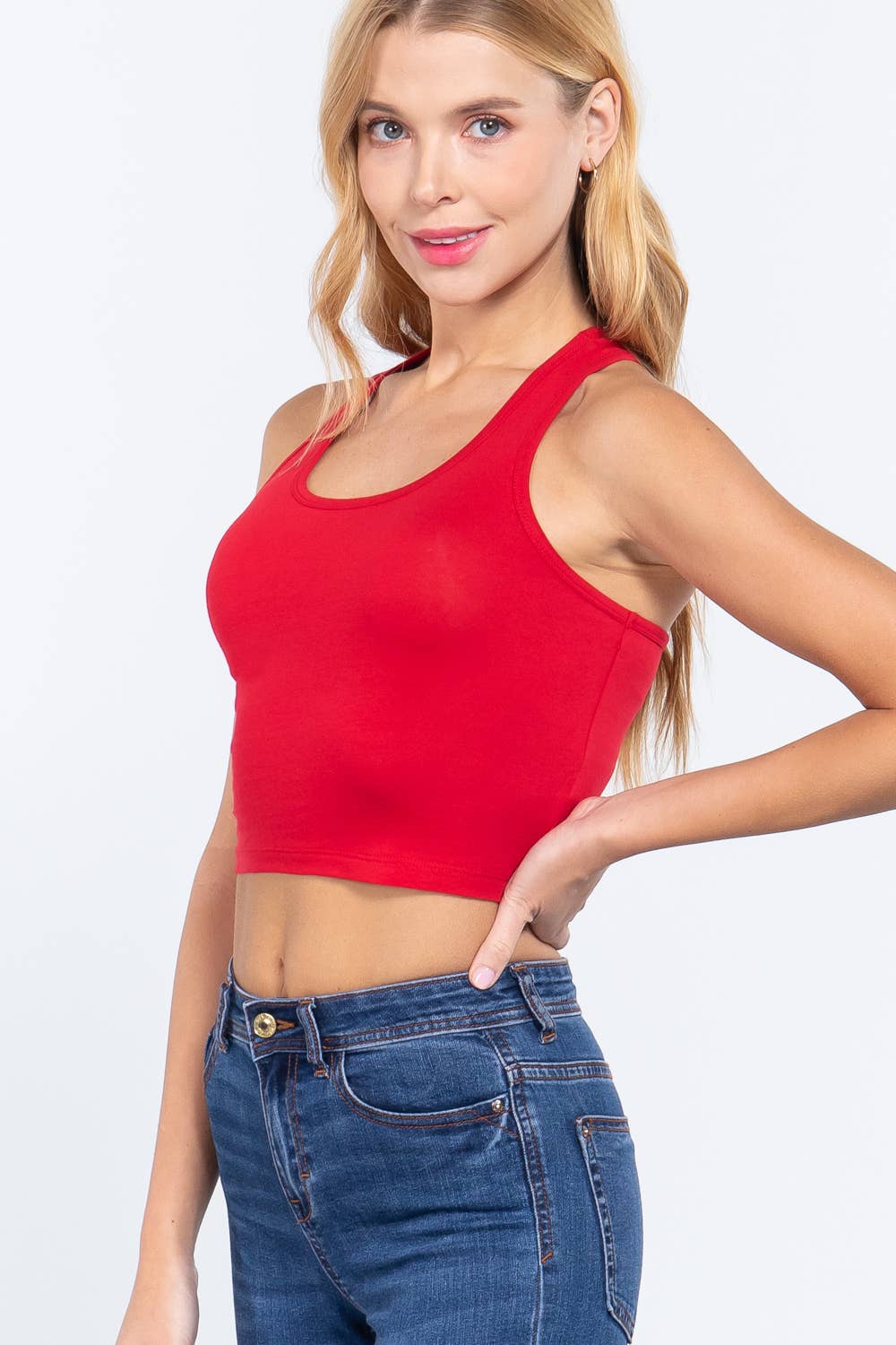 Racerback Cotton Spandex Jersey Crop Tank Top - Image 27