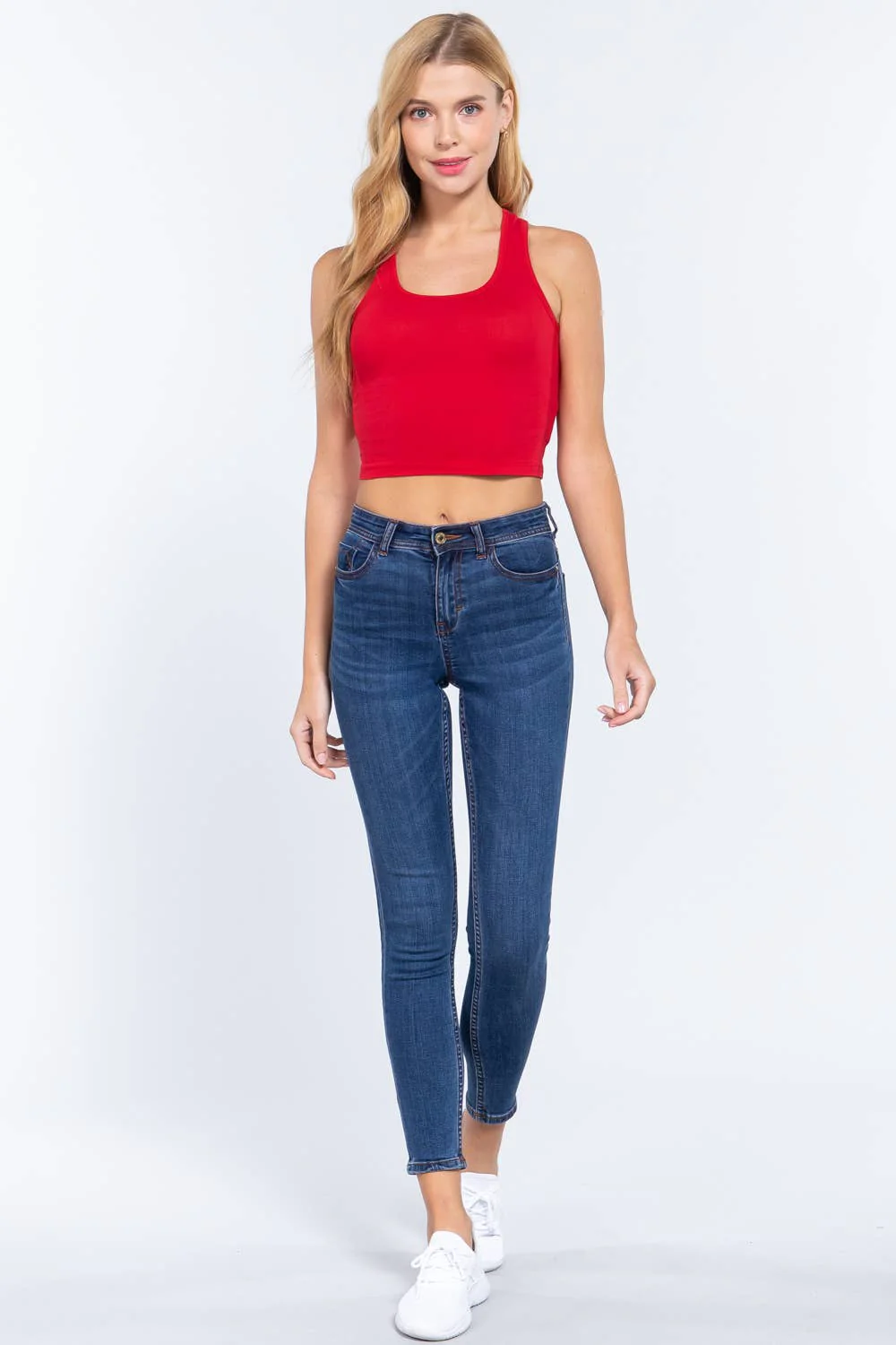 Racerback Cotton Spandex Jersey Crop Tank Top - Image 28