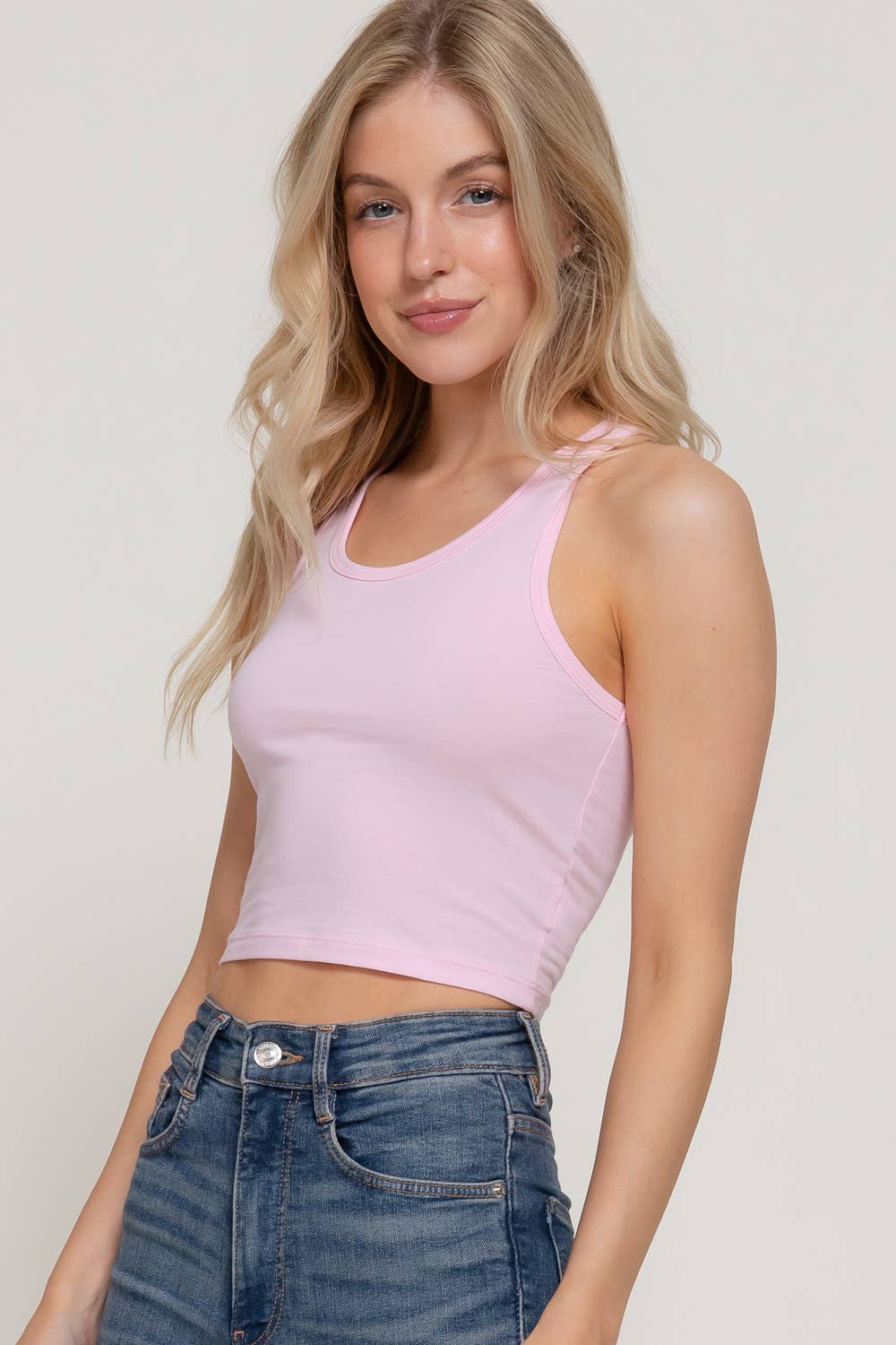 Racerback Cotton Spandex Jersey Crop Tank Top - Image 34