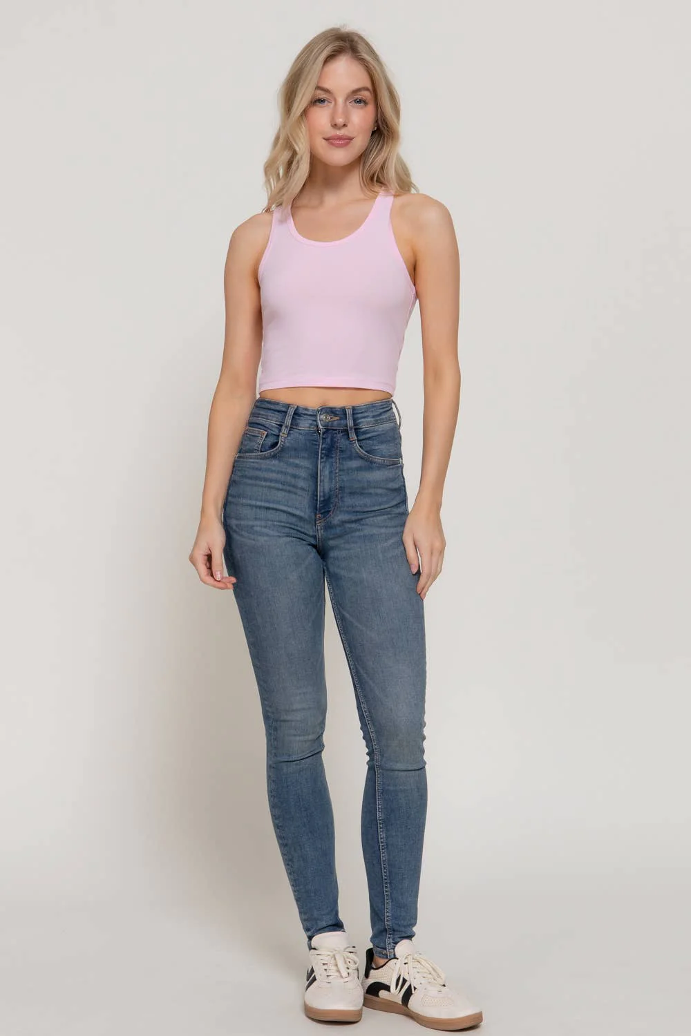 Racerback Cotton Spandex Jersey Crop Tank Top - Image 35
