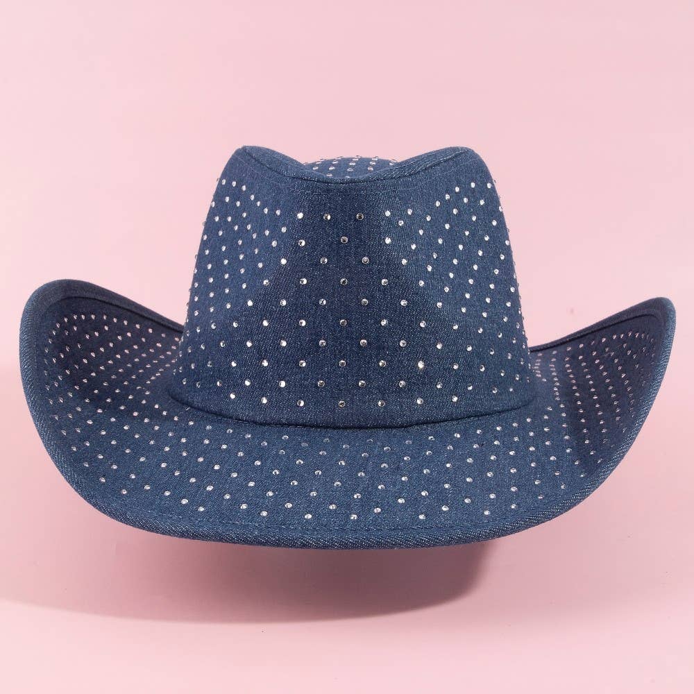 Rhinestone Studded Denim Cowboy Hat - Image 3