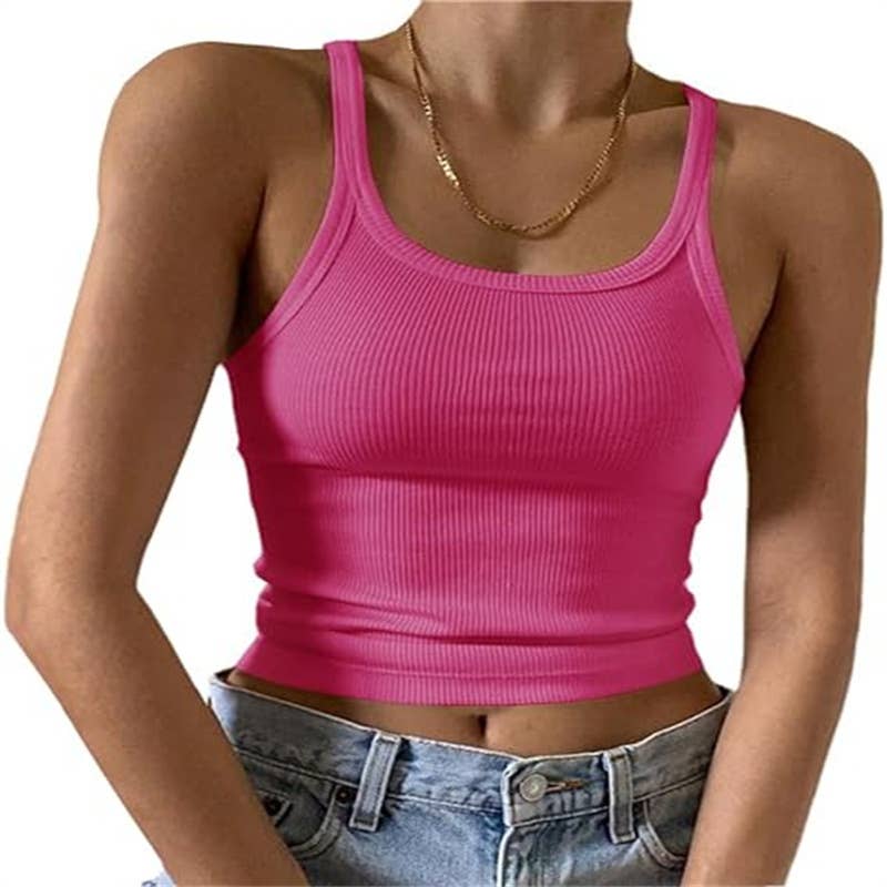 Ribbed Spaghetti Strap Crop Tank Top 20 Colors - Image 15
