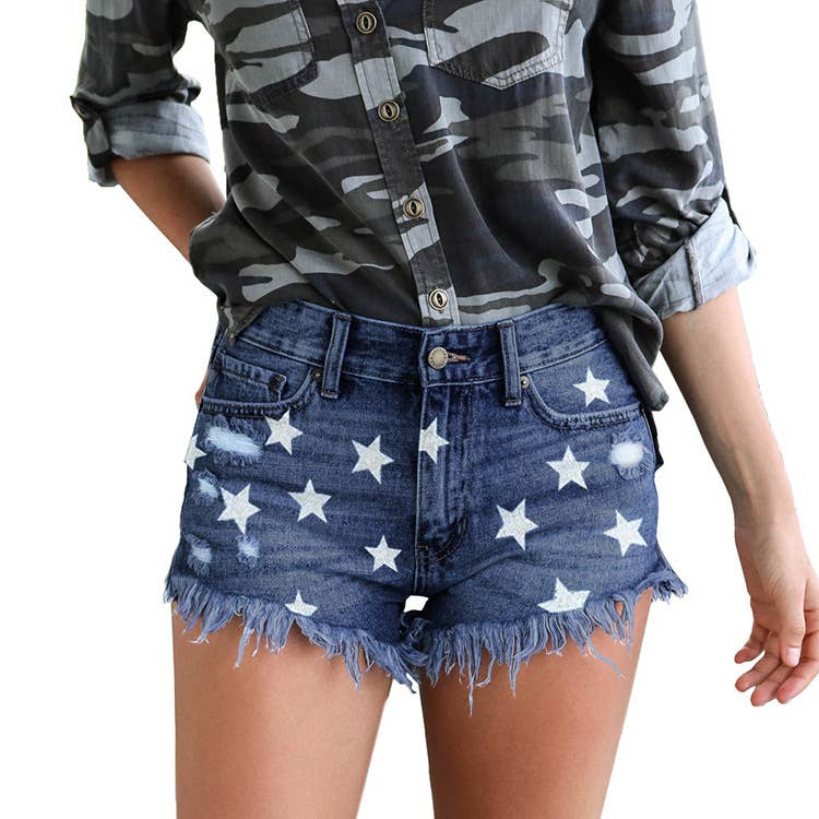 Ripped tassels star loose denim shorts - Image 3
